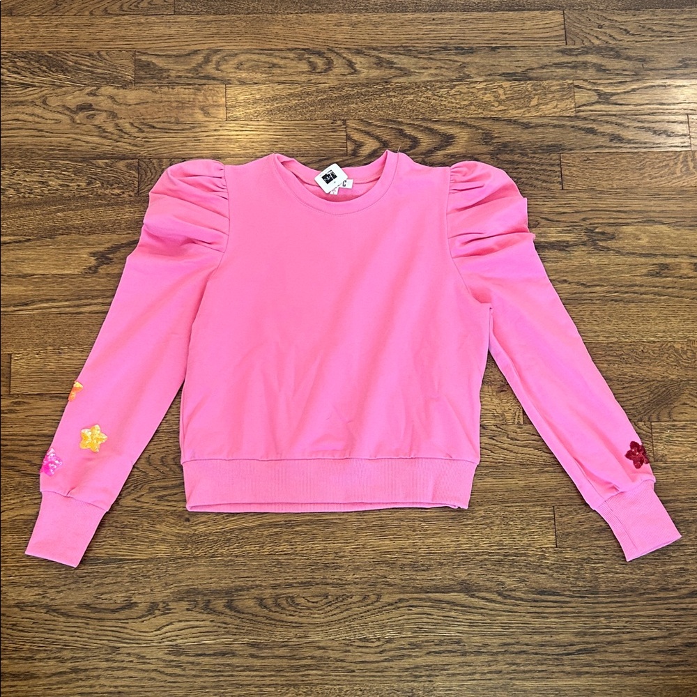 Pink Kids Sweatshirt with Puff Sleeves and sparkly stars